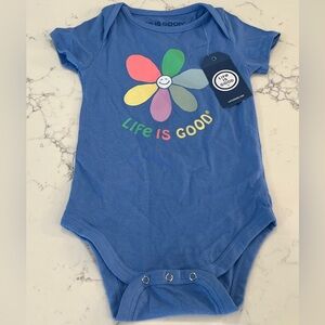 NWT Life Is Good Blue Flower Baby Onesie Size 12-18 Months